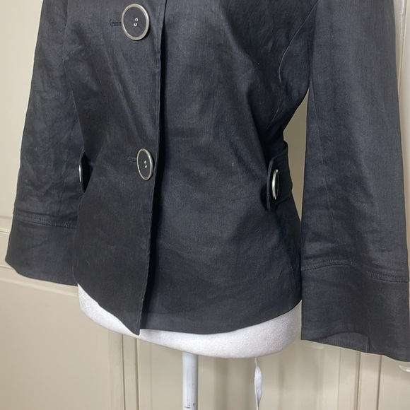 Boutique Essentials Women’s Black Linen High Collar Blazer Jacket Top Size 8 - Picture 3 of 12